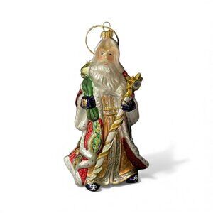 Fitz And Floyd Christmas Ornament Florentine Santa Blown Glass 8" Collectable